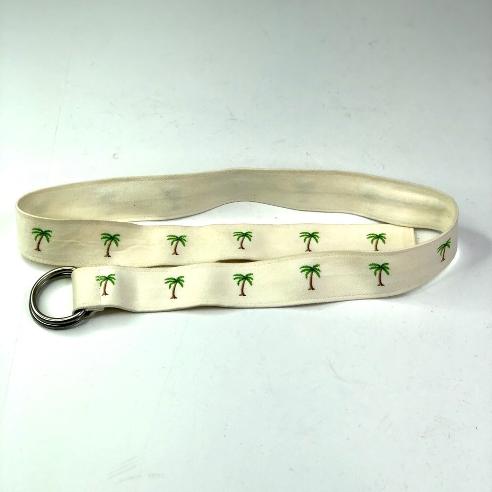 J. Crew Factory twill belt palm trees double d-ring buckle ivory S/M